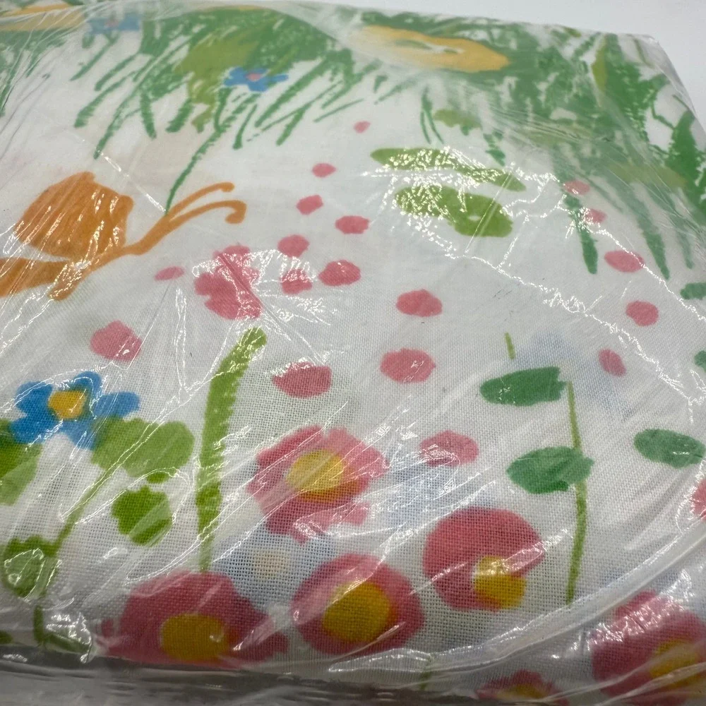 Vintage Burlington Twin Flat Sheet Floral Flowers Meadow NOS‎ New Old Stock